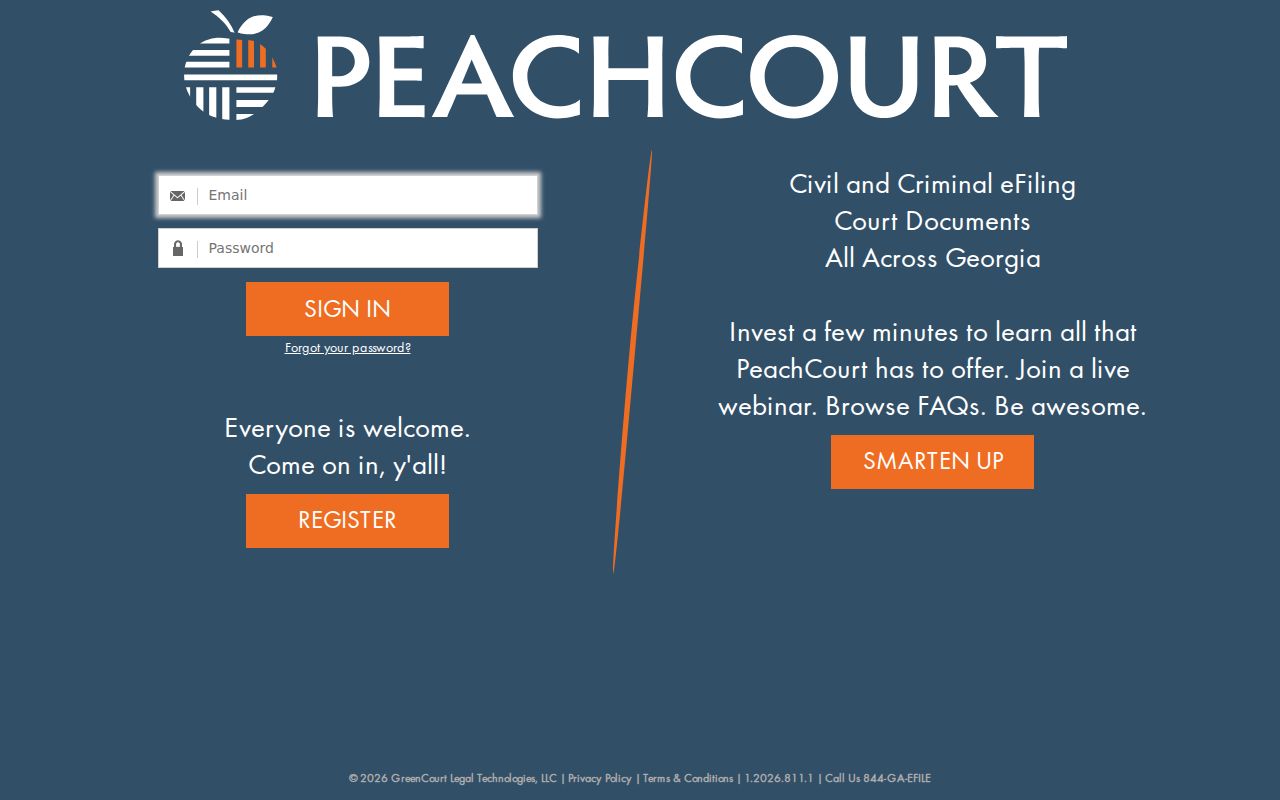 PeachCourt civil filing and registered service interface