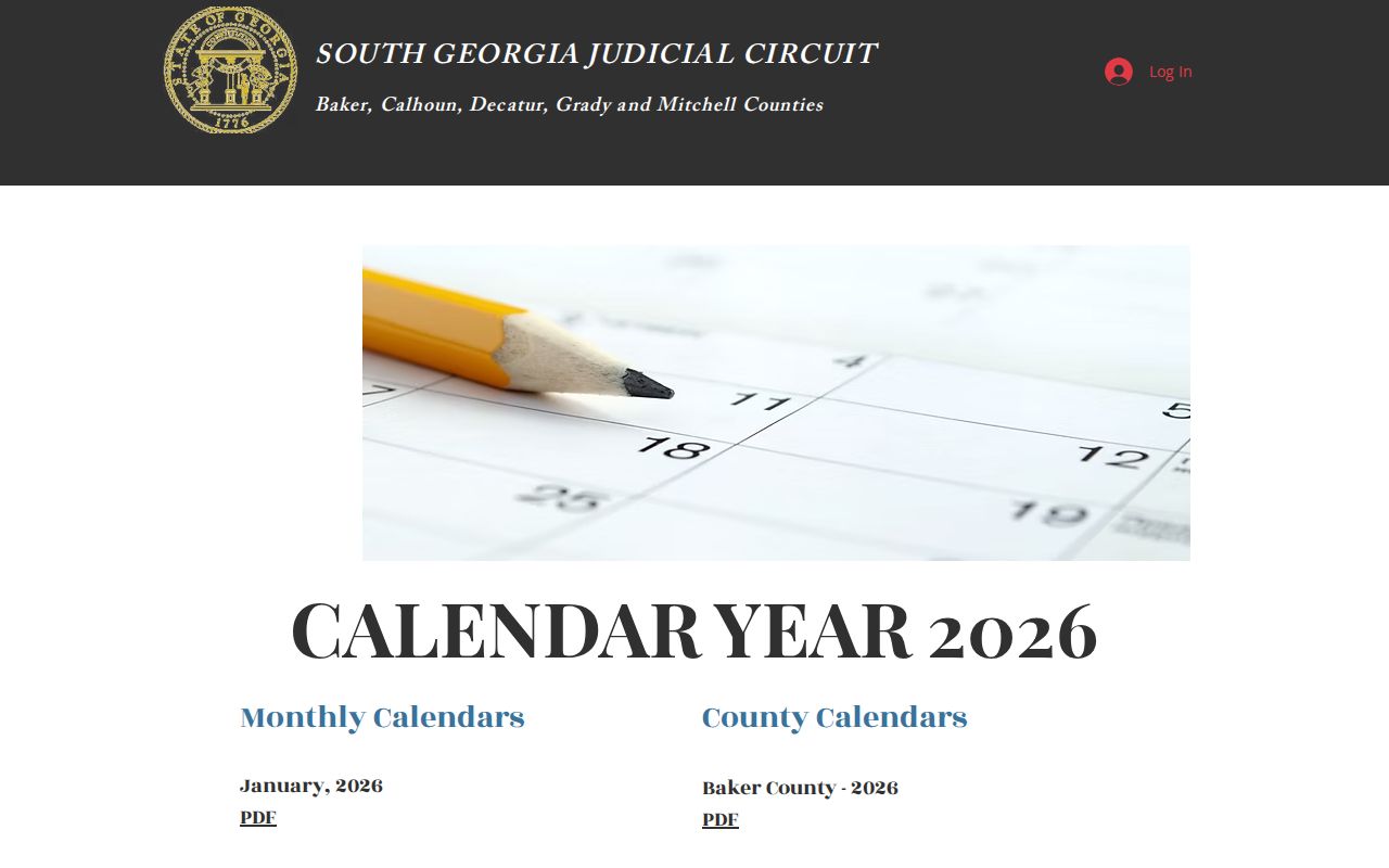 South Georgia Judicial Circuit county itinerary index for Baker schedules