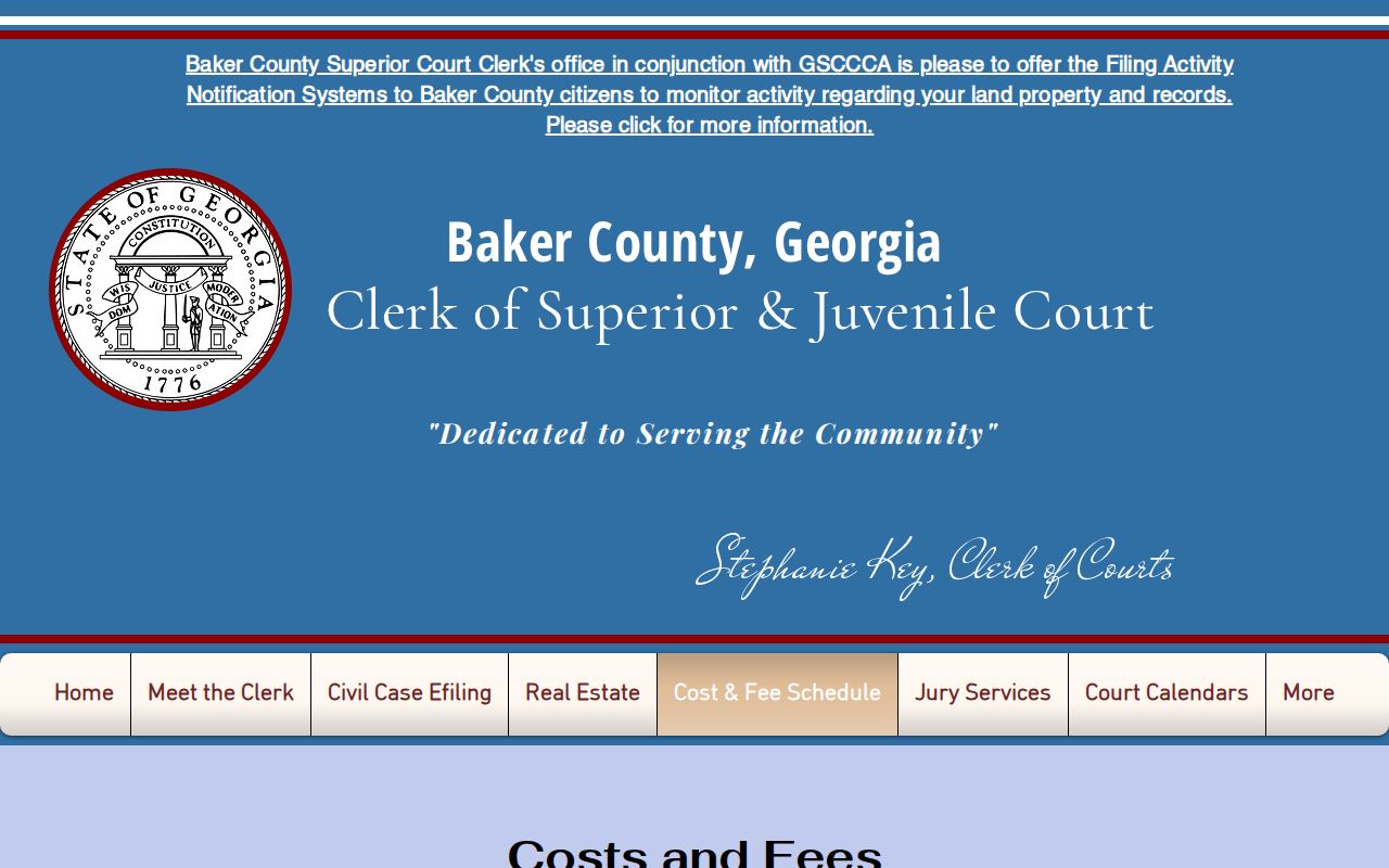 Baker County Clerk court record copy and certification fee schedule