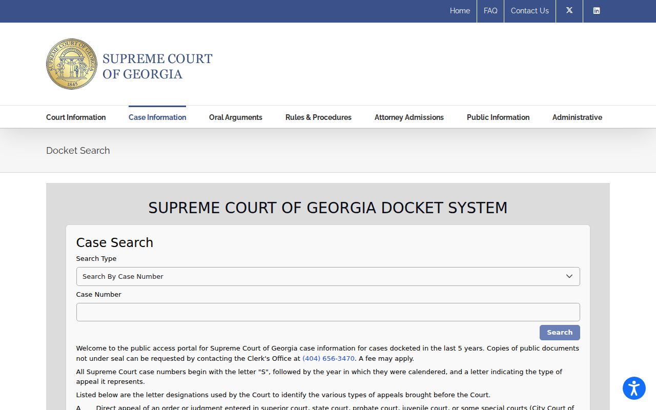 Supreme Court of Georgia official appellate docket search interface